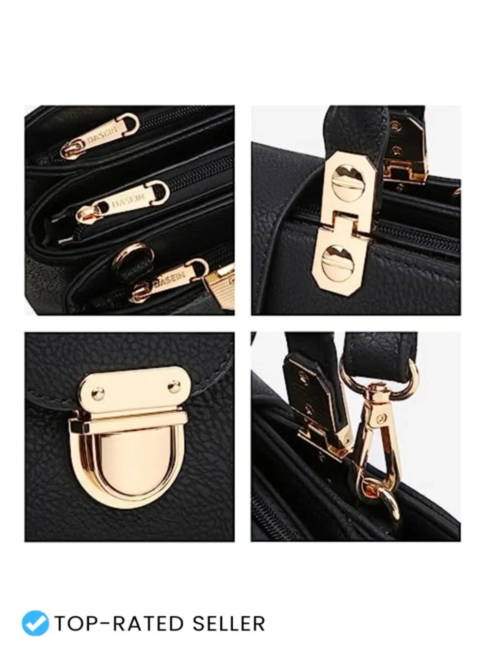 Vegan Leather Satchel Handbag with Detachable Shoulder Strap